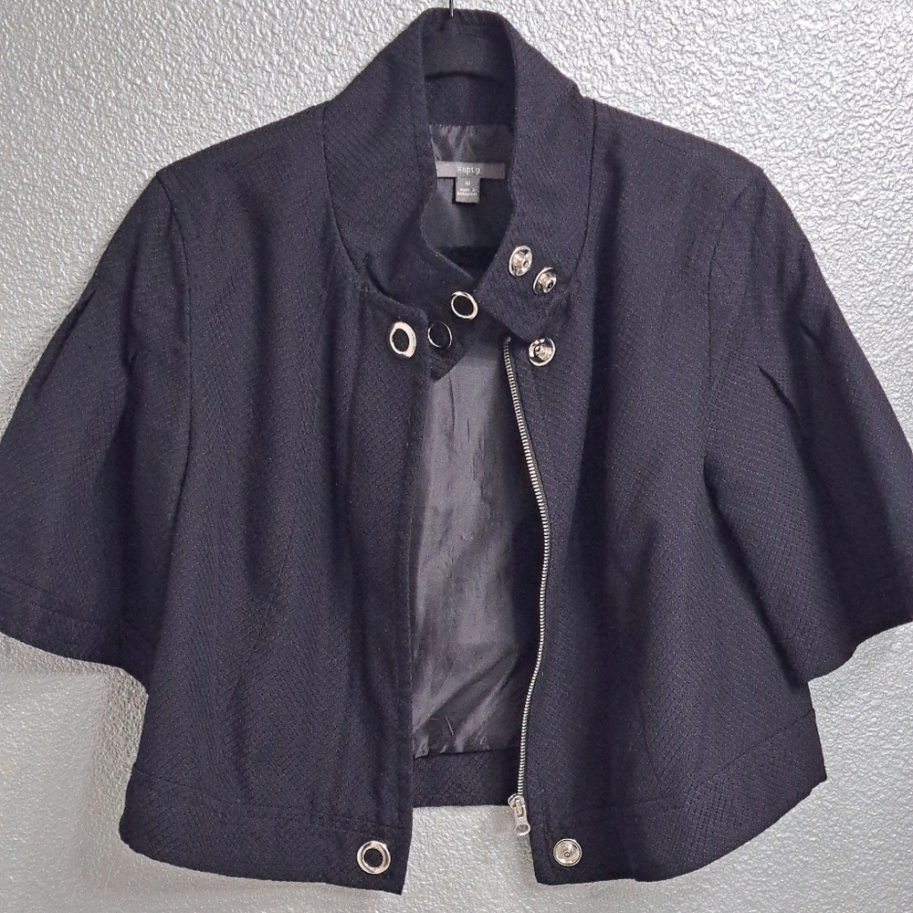apt 9 Black Textured Cropped Zip Up Jacket Size M - Picture 13 of 13